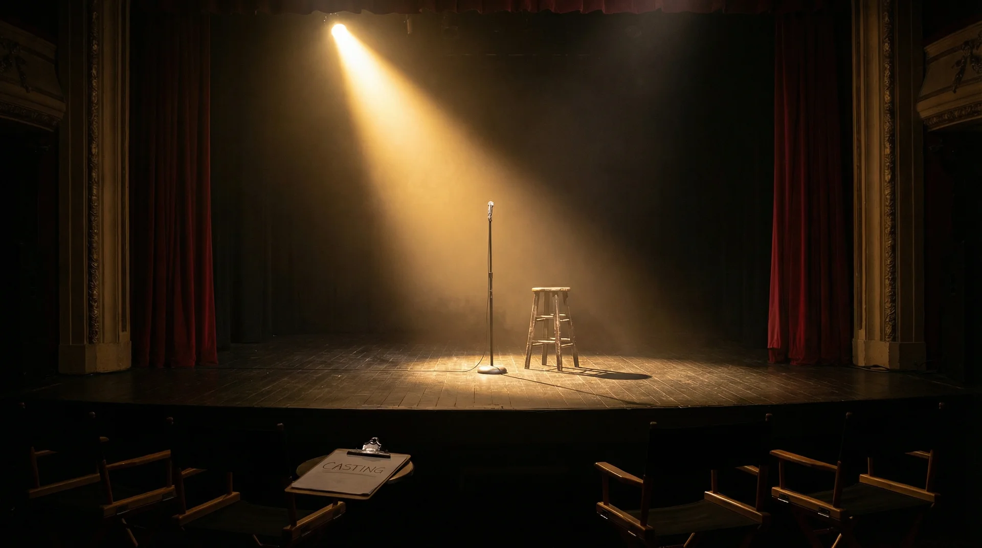 女生宿舍系列 选角现场，聚光灯下的空舞台等待演员登场